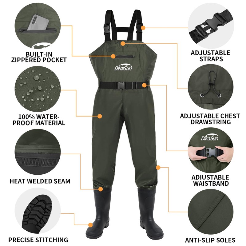 Waterproof Fishing Waders for Men Women| 2-Ply Nylon/PVC Chest Wader