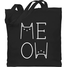 Cotton Bag - Cat Owner Gift Cat - Meow White - One Size - Black - Cat Bag Shoulder Bag with Cats Cat Lover Fabric Bag Cat Gifts Cat Motif