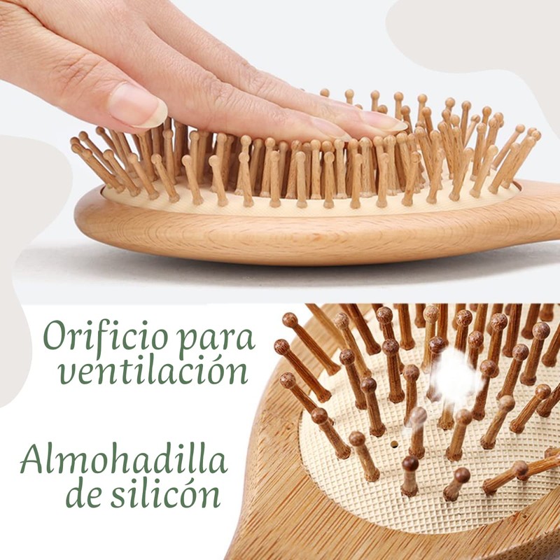 Duo Cepillo Bambu Elcologico Cabello Mango Ergonomico Excelente Calidad Peine
