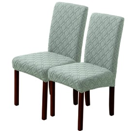 BOGUANG Kitchen Chair Covers Dining Chair Cover,Removable Washable Jacquard Parsons Chair Covers (Bean Green,Set of 2)