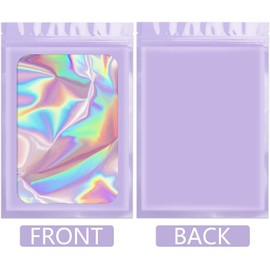 Artcut 100 PCS Mylar Bags, Resealable Foil Holographic Bags, Smell Proof Baggies Sample Bag(Purple, 4 * 6inch)