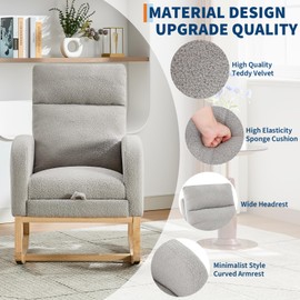 PeacefulHues Modern Nursery Rocking Chair, Teddy Upholstered Rocking Chair with Footrest, Comfortable Rocker Recliner with Side Pocket, Rocker Glider for Living Room, Bedroom, Nursing Room