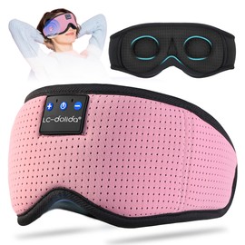 LC-dolida Sleep Headphones, 3D Sleep Mask Bluetooth Wireless, Sleeping Headphones for Side Sleepers Sleep Eye Mask Music Weighted Sleeping Mask Meditation Gifts for Men Women (Rose Pink)