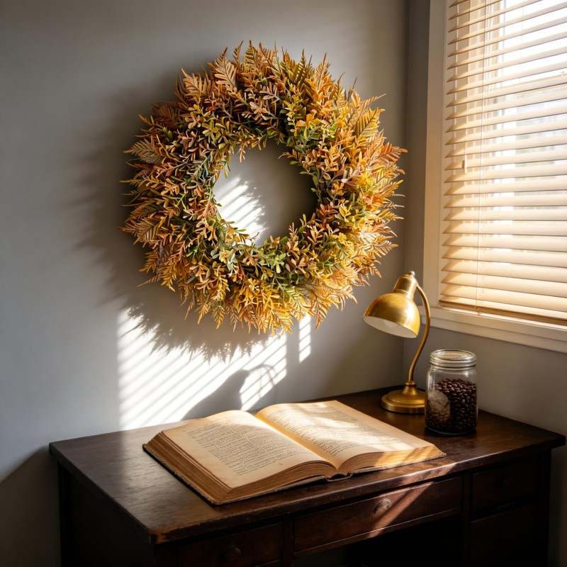 HipTree 18 Inch Fall Fern Eucalyptus Wreath Autumn Front Door