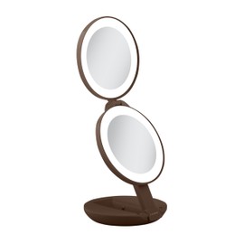 Zadro Compact Travel Makeup Mirror with Lights, 10X/1X Dual Magnification, LED Lighted Folding Design, Battery Operated Portable Mirror for Purse, Desk, or Travel Use (Chocolate)