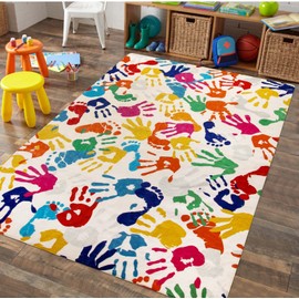 STARUIA Handprints and Footprints Large Kids Rug 5'x7', Washable Colorful Area Rug for Nursery Room, Non-Slip Play Mat Ultra Soft Indoor Carpet for Bedroom Playroom Classroom