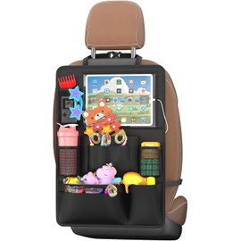 Oneyus Car Seat Organizer, PREMIUM Backseat Protector for Kids, Multifunctional Waterproof 600D Oxford Backseat Organizer for Up to 11-Inch Tablet Pocket, 10 Pockets - Black  