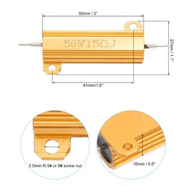 PATIKIL 50W 15 Ohm Aluminum Shell Resistor 5 Pack Aluminum Housing Resistor Housing Case Winding Resistor Screw Tap Power Resistor 5% Tolerance Gold