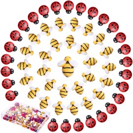 CCOZN 60 Pieces Tiny Resin Bees Ladybugs, 30 Pcs Resin Honey Bumblebees Embellishments 30 Pcs Garden Ladybugs Decors with Box Bee Decoration for DIY Crafts Wreath Scrapbooking, 0.75 Inch