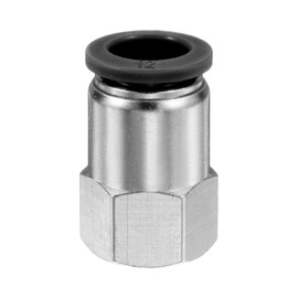 QUARKZMAN Push to Connect Fittings 12 mm Tube OD x 1/4 Inch NPT Thread Female Straight Pneumatic Tube Fittings PCF12-N02 Quick Connect Air Line Fittings Air Hose Fittings, Black