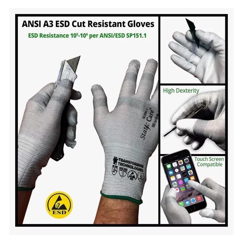 NSS ESD Gloves Lint Free PU Coated Finger Top Fit
