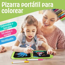 Sugarzoon Tabla de Dibujo Portátil para Niños, Almohadillas Reutilizables, Viene Con 12 Tiza de Acuarela, 16 Plantillas, Dibujo de 14 páginas, Juego pintura escritura para niños y niñas