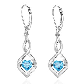 WASEE December Birthstone Earrings 925 Sterling Silver Heart Blue Topaz Dangle Drop Leverback Earrings for Women Birthday Mothers Day Anniversary Christmas Earrings Jewelry Gifts for Women