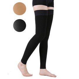 TOFLY Thigh High Compression Stocking Footless for Women & Men, 1 Pair, Opaque, Support Hose 20-30mmHg Graduated Compression with Silicone Band, Varicose Veins, Swelling, Edema, DVT Black XL