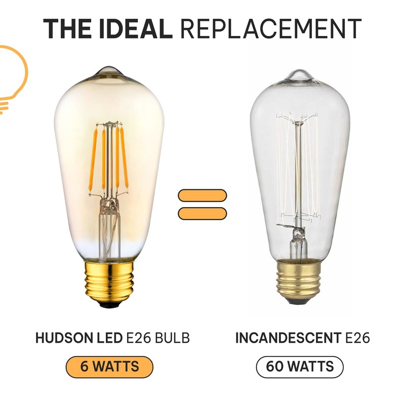 HUDSON BULB CO. Vintage LED Edison Light Bulbs, 60W Equivalent,