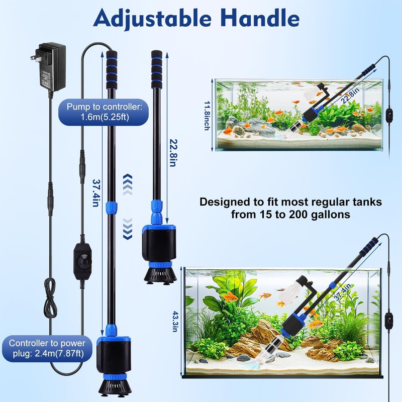 AQQA DC 36W Electric Aquarium Vacuum Gravel Cleaner 6-in-1 Multifunctional