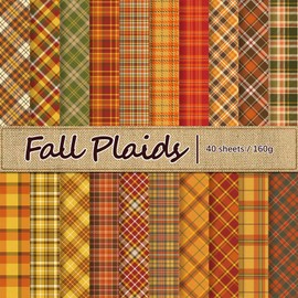 Whaline 40 Sheets Fall Plaid Pattern Paper Autumn Scrapbook Specialty Paper Double Sided for Thanksgiving DIY Crafts Card Making Photo Album Journal Decor, 5.5 x 8.3 Inch