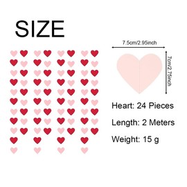 2PCS Heart Shape Paper Garland 2 Meters,Red Heart Shape Bunting Banner,Valentine's Day Hanging Decoration,Party Garland, Heart Shape Garland Streamer For Birthday Wedding Banner Backdrop