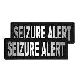 Dogline Seizure Alert Vest Patches – Removable Seizure Alert Patch 2-Pack with Reflective Printed Letters for Support Dog Vest Harness Collar or Leash Size B (1.5" x 4")