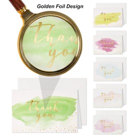 KEEHOM Thank You Cards Multipack of 12, Greeting Cards 15 * 10cm with Envelopes and Stickers, 6 Designs Blank Inside, for Teachers Birthdays Weddings Business Kids Family Friends (Watercolor)
