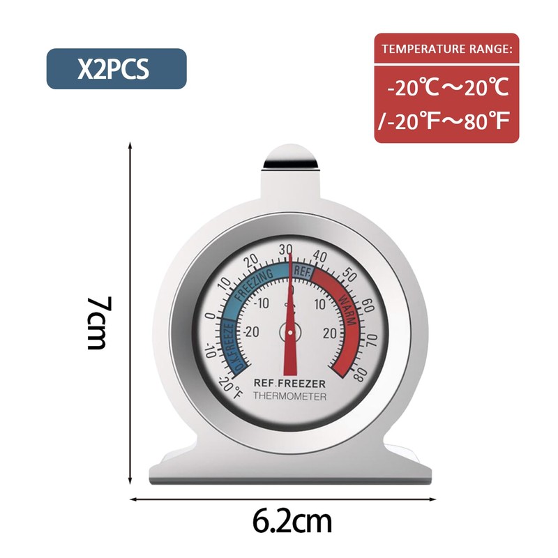 2 Pack Stainless Steel Fridge Thermometers, Double Scale Stand and