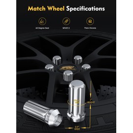 MIKKUPPA M14x1.5 Spline Lug Nuts, 32 Pack Chrome Lug Nuts 2 inches Long Cone Seat Lug Nut with Socket Key, Compatible with Ford F250 F350 Super Duty Chevy Silverado 1500 2500HD GMC Sierra