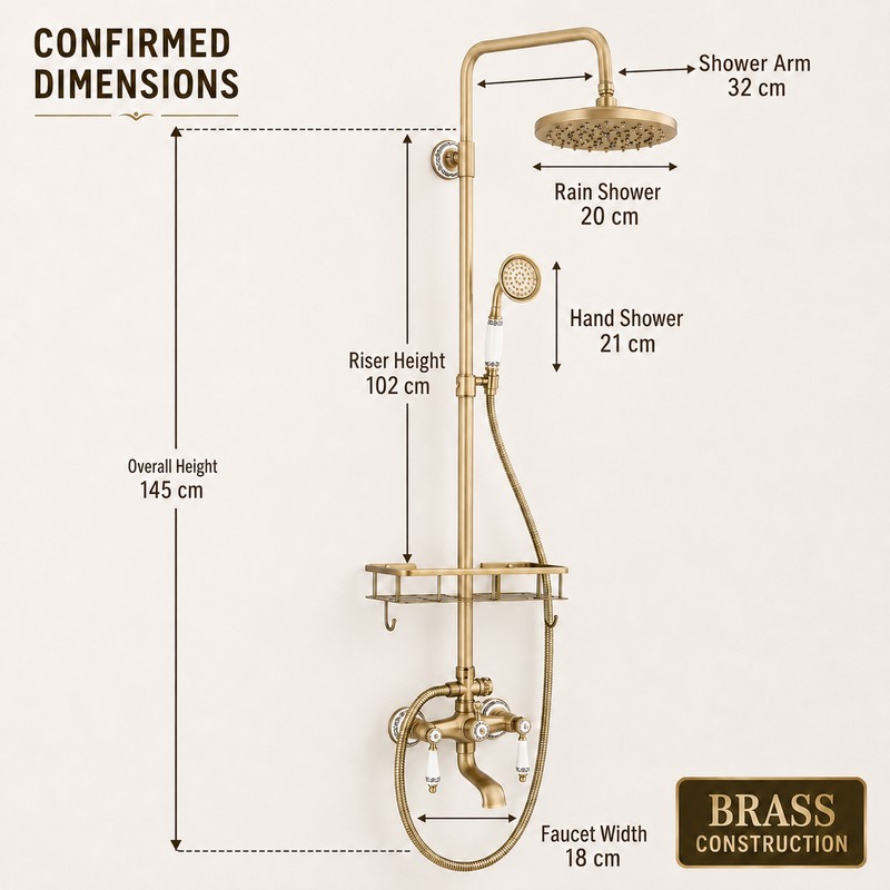Antique Brass 8-Inch Rainfall Shower System with Hand Shower &