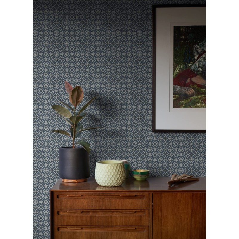 A-Street Prints Larsson Indigo Ogee Wallpaper