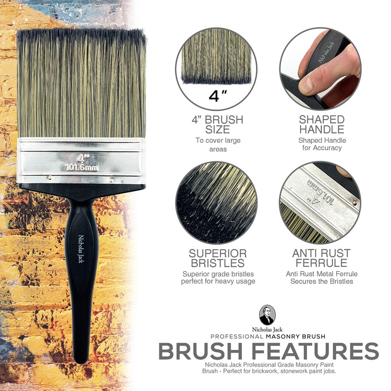 4" Masonry Paint Brush for Painting Walls - All Round