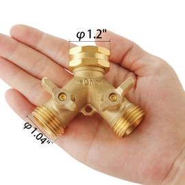 Garden Hose Splitter 2 Way Heavy Duty, Outdoor Faucet Splitter 2 Way, Solid Brass Spigot Splitter Hose Y Splitter with Shutoff Valve