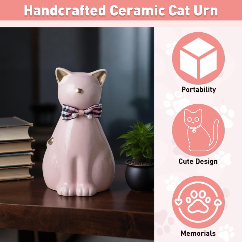 Duuclume Handcrafted Ceramic Cat Urn for Ashes,Cat Statue Funeral Memorial