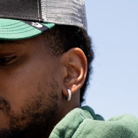 Tsv Jewelers Honey Comb Set 3d White Gold Plated 925 Sterling Silver Huggie Hoop Earrings