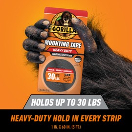 Gorilla - Heavy Duty Double Sided Mounting Tape, Weatherproof, 1" x 60", Black, (Pack of 12)
