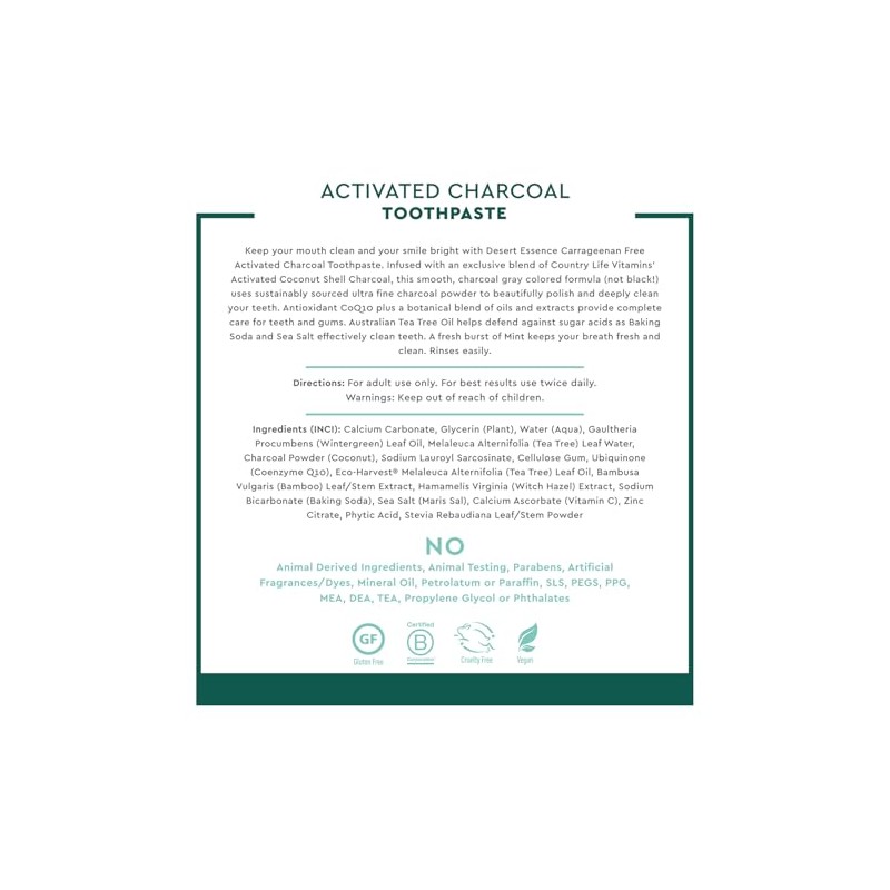 Desert Essence - Carrageenan Free Activated Charcoal Toothpaste Fresh Mint