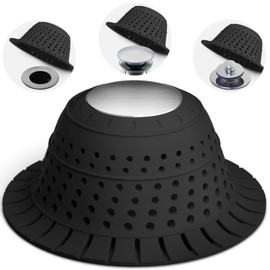 Shower Drain Hair Catcher - Bathtub Drain Cover Foldable Silicone，Shower Drain Protector for Pop-Up and Regular Drains of Shower,Tub, Bathroom, Sink, Silver-Black