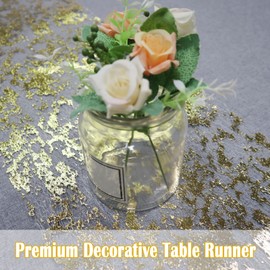 Modixun Gold Table Runner, Ultra Long Glitter Metallic Foil Thin Mesh Table Runner Roll 28cmx 10m, for Wedding, Bridal Shower, Birthday Party, Gold