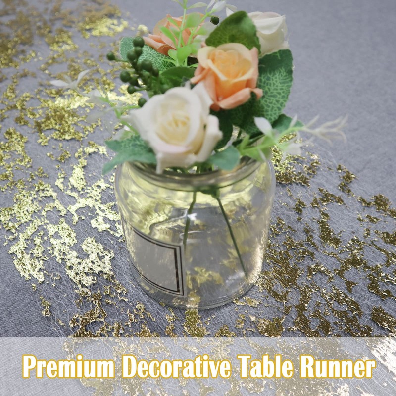 Modixun Gold Table Runner, Ultra Long Glitter Metallic Foil Thin