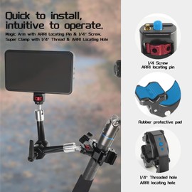 FIFIELD 7" Articulating Heavy-Duty Magic Arm Clamp Mount with Super Clamp, 360° Dual Ball Head & 1/4" ARRI Locating Pin&Holes, Camera Monitor Mount for Camera, Phone, LED Light