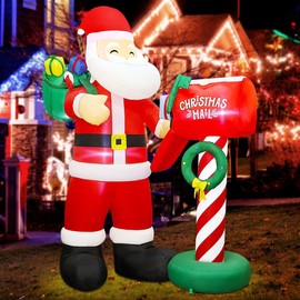 Lulu Home Christmas Inflatable Decoration, 8FT H Giant Blow Up Santa Presenting Gifts to A Mailbox, Xmas Inflatable Santa Blowups with Storage Bag for Winter Holiday Indoor Outdoor Decor