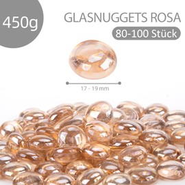 HAKACC 450 g Glass Nuggets Pink Decorative Glass Stones Mancala Stones Decorative Stones Children's Muggle Stones Mosaic Stones for Crafts 1.7 - 1.9 cm