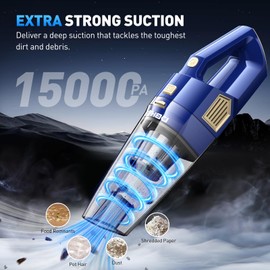 DBHAL Handheld Vacuum Cordless, 15000PA Powerful Suction Car Vacuum Cleaner Lightweight with Multi Accessories, Hand held Vacuum Cleaner Dust Busters Cordless Rechargeable for Car Home
