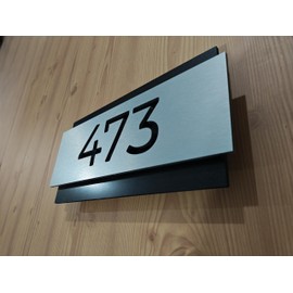 Número para Casa Moderno, Placa Doble de Aluminio y PVC, 30x15 cm, Plateado y Negro