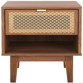 SAFAVIEH Home Collection Ceu Walnut/Gold 1-Drawer 1-Shelf Nightstand, Bedside Accent Table, Ideal for Bedroom, Guest Room, Office, Living Room
