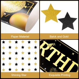 Blosssound Happy Birthday Party Decoration Black Gold Birthday Door Banner Cover Star Hanging Garland Door Porch Sign Backdrop Doorway Curtain for Birthday Party Supplies Indoor Outdoor Decor