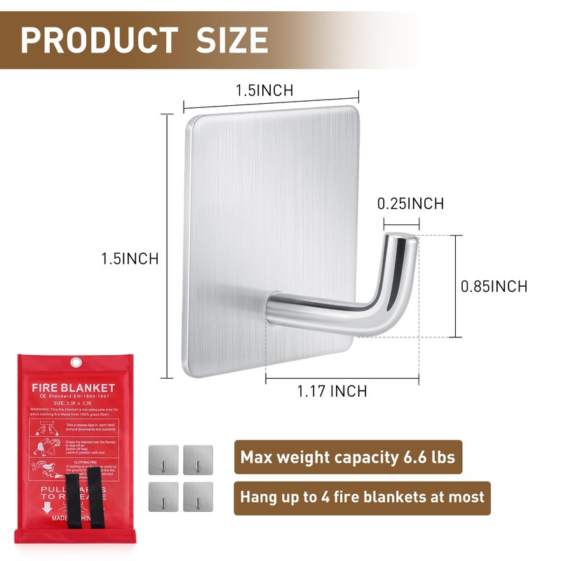 Adhesive Wall Hooks for Fire Blankets - Mondoshop Waterproof Stainless
