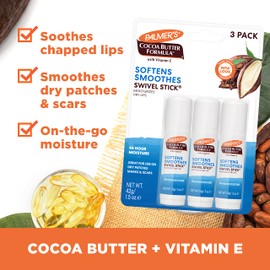 Palmer's Palmer's Cocoa Butter Formula Moisturizing Swivel Stick with Vitamin E, Lip Balm for Beach Bag, Face & Body Moisturizer Stick, Ideal for Treating Dry Skin Patches (Pack of 3)