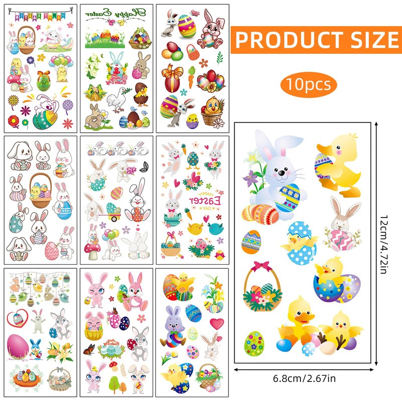 Pack of 10 Easter Egg Stickers, Easter Egg Rabbit Stickers,