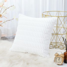 Artscope Corduroy Set of 1 Cushion Cover 50x50 cm Super Soft Boho Striped Square Pillow Covers Case Decorative Modern Cushion Covers for Sofa Couch Bedroom Car Decor Pure White