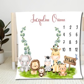 CHISIDE Baby Monthly Milestone Blanket, Baby Safari Monthly Milestone Blanket, Woodland Blanket for Baby Boy & Baby Girl, Nursery Bed Blanket, Newborn Essentials Baby Registry Must Haves