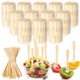 Tioncy 1200 Pcs Bamboo Appetizer Forks Bulk 3.5 Inch Mini Forks for Appetizers Disposable Bamboo Forks Cocktail Forks Fruit Forks Bamboo Toothpicks for Weddings Party Charcuterie